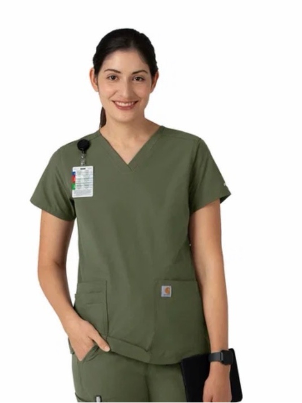 Carhartt womens Olive Green V-Neck Work Scrub Top